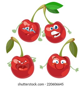 Vector set of cartoon character with many expressions of cherry