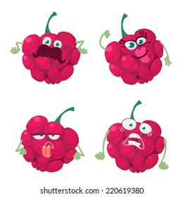Vector set of cartoon character with many expressions raspberry