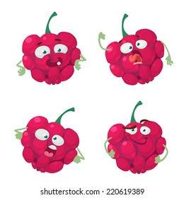 Vector set of cartoon character with many expressions raspberry