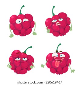 Vector set of cartoon character with many expressions raspberry