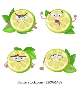 Vector set of cartoon character with many expressions of lime