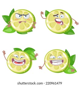 Vector set of cartoon character with many expressions of lime