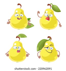 Vector set of cartoon character with many expressions pear