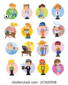 Vector set of cartoon characters of different professions