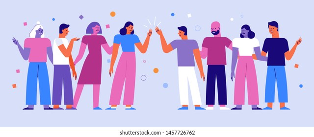 Vector set of cartoon characters in flat line style - business teamwork concept - men and women - design elements for infographics and banners - cooperation, teamwork and development concepts