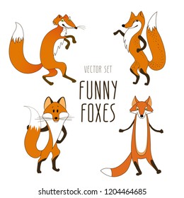 Vector set cartoon characters. The naively depicted cheerful fox.