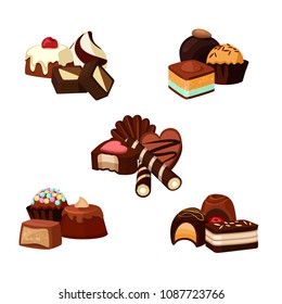 Vector set of cartoon chocolate candy piles illustration