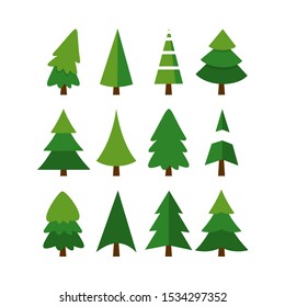 Vector set of cartoon Christmas trees, invitation, greeting card, celebration, event, web. Traditional symbol of Christmas holidays.  