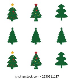 Vector set of cartoon Christmas trees, pines for greeting card, invitation,banner, web.