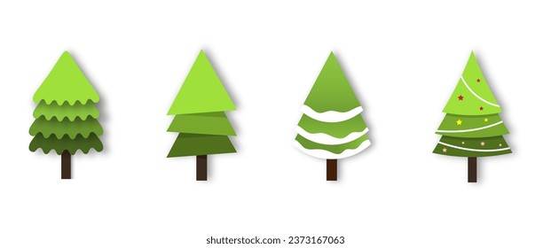 Vector set of cartoon Christmas trees. Collection of Christmas trees, modern flat design. Can be used for printed materials - leaflets, posters, business cards or for web. Christmas tree set