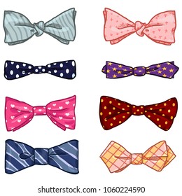 Vector Set of Cartoon Classic Bowties. Different Types and Color Collection