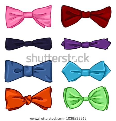 Vector Set of Cartoon Classic Bowties. Different Types and Color Collection