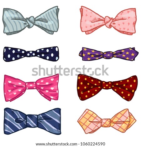 Vector Set of Cartoon Classic Bowties. Different Types and Color Collection