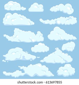 Vector Set of Cartoon Cloud on Blue Background. Cloudskape Collection.