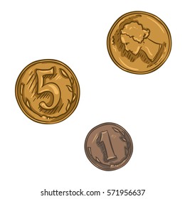 Vector Set of Cartoon Coins on White Background