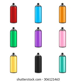 Vector Set of Cartoon Color Aerosol Sprays with  Paint