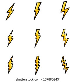 Vector Set of Cartoon Color Doodle Thunder Lighting Icons