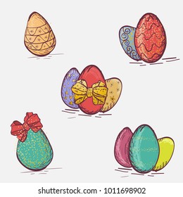 Vector set of cartoon color eggs for Easter