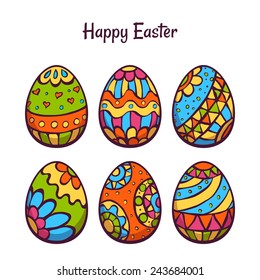 Vector set of cartoon color eggs for Easter