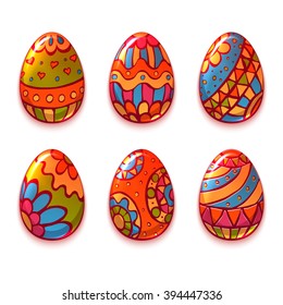 Vector set of cartoon color eggs for Easter. 