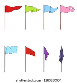 Vector Set of Cartoon Color Flags on Wooden and Steel Flagpoles