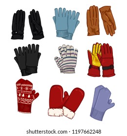 Vector Set of Cartoon Color Illustrations - Gloves and Mittens