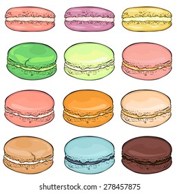 Vector Set of Cartoon Color Macaroons. Color Variations.