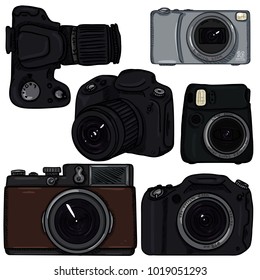 Vector Set of Cartoon Color Photo Cameras. Different Types.