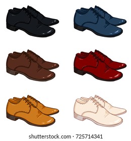 Vector Set of Cartoon Color Shoes Items on White Background