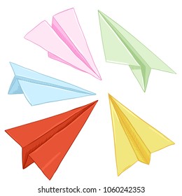 Vector Set of Cartoon Colored Paper Air Planes. Origami Artworks