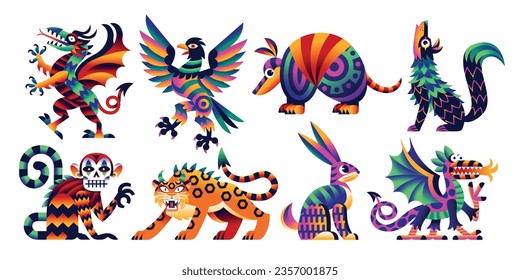 Vector Set Of Cartoon Colorful Alebrijes Set Isolated