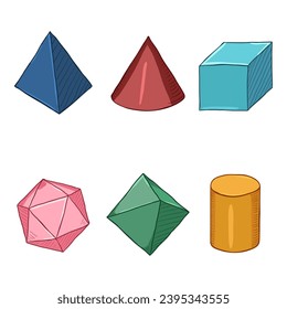 Vector Set of Cartoon Colorful Geometry Shapes on White Background