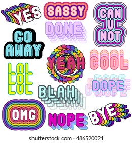 Vector Set Of Cartoon Colorful Phrases, Words: 