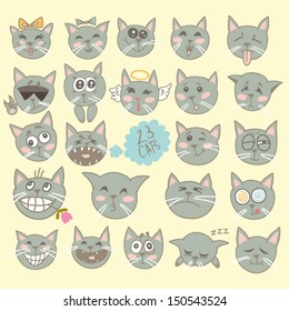 Vector set cartoon colorful  "twenty three fanny cats".