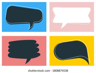 Vector set of cartoon communication cloud with text space on color background. Flat style creative illustration design of geometric shape bubble speech 