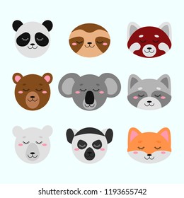 Vector set of cartoon cute animal faces
