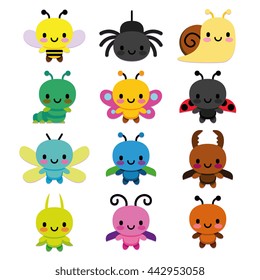 Vector Set Of Cartoon Cute Bugs Isolated