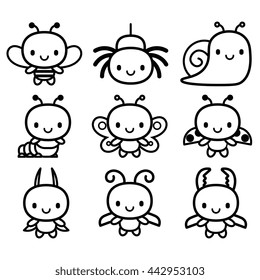 Vector Set Of Cartoon Cute Bugs Isolated
