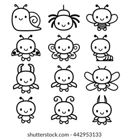 Vector Set Of Cartoon Cute Bugs Isolated