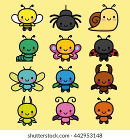 Vector Set Of Cartoon Cute Bugs Isolated