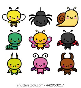 Vector Set Of Cartoon Cute Bugs Isolated