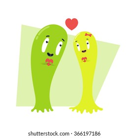 Vector set of cartoon cute character Monsters. Monster emotions of falling in love / Halloween monster set