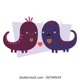 Vector set of cartoon cute character Monsters. Monster emotions of falling in love / Halloween monster set	/ valentine day love beautiful