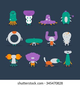 Vector set of cartoon cute characters
