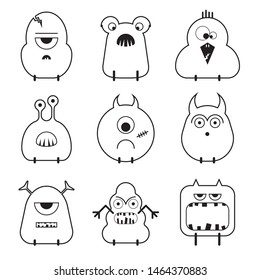 Vector set of cartoon cute funny monsters