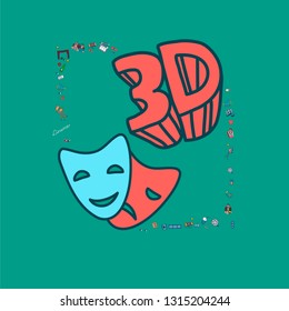 Vector set. Cartoon cute hand drawn Cinema. Colorful detailed, with lots of objects background. Doodle Set. Hand drawn cinema icons doodle