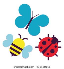 Vector Set Of Cartoon Cute Insects Isolated