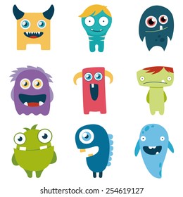 vector set of cartoon cute monsters