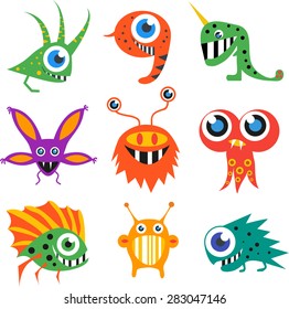 vector set of cartoon cute monsters