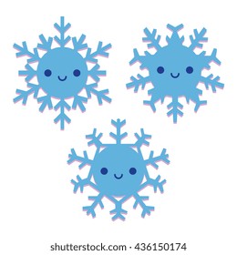 Vector Set Of Cartoon Cute Snowflakes Isolated
